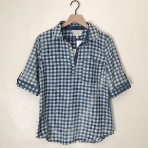 Stitch Fix Skies Are Blue Gingham Split Neck Top M